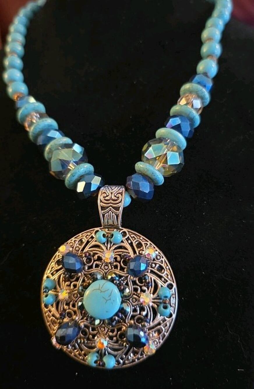 18 Inch Sana Beaded Necklace with Turquoise Pendant C